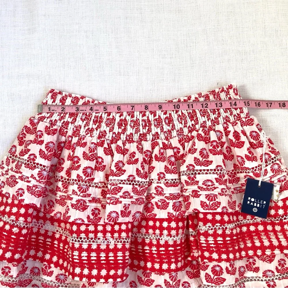 NWT Roller Rabbit X Target Red / White Floral Tiered Mini Skirt Size Medium
